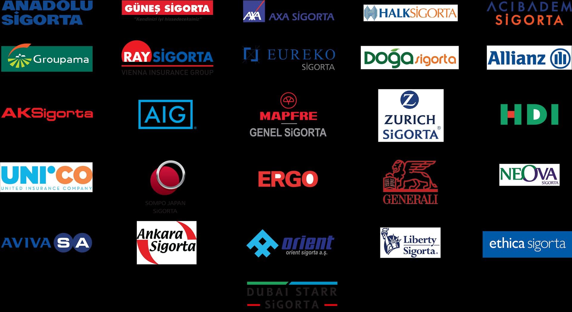 Anlaşmalı olduğumuz sigorta ve kasko şirketleri